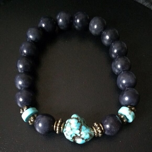 Turquoise Magnesite & Chunky Beads! Rustic SouthWestern Vibes Beaded Bracelet #2 - Picture 5 of 7